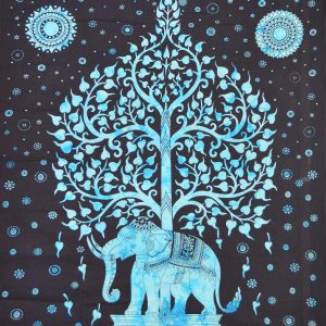 tenture arbre de vie éléphant bleue