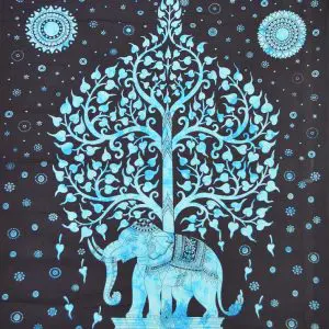 tenture arbre de vie éléphant bleue