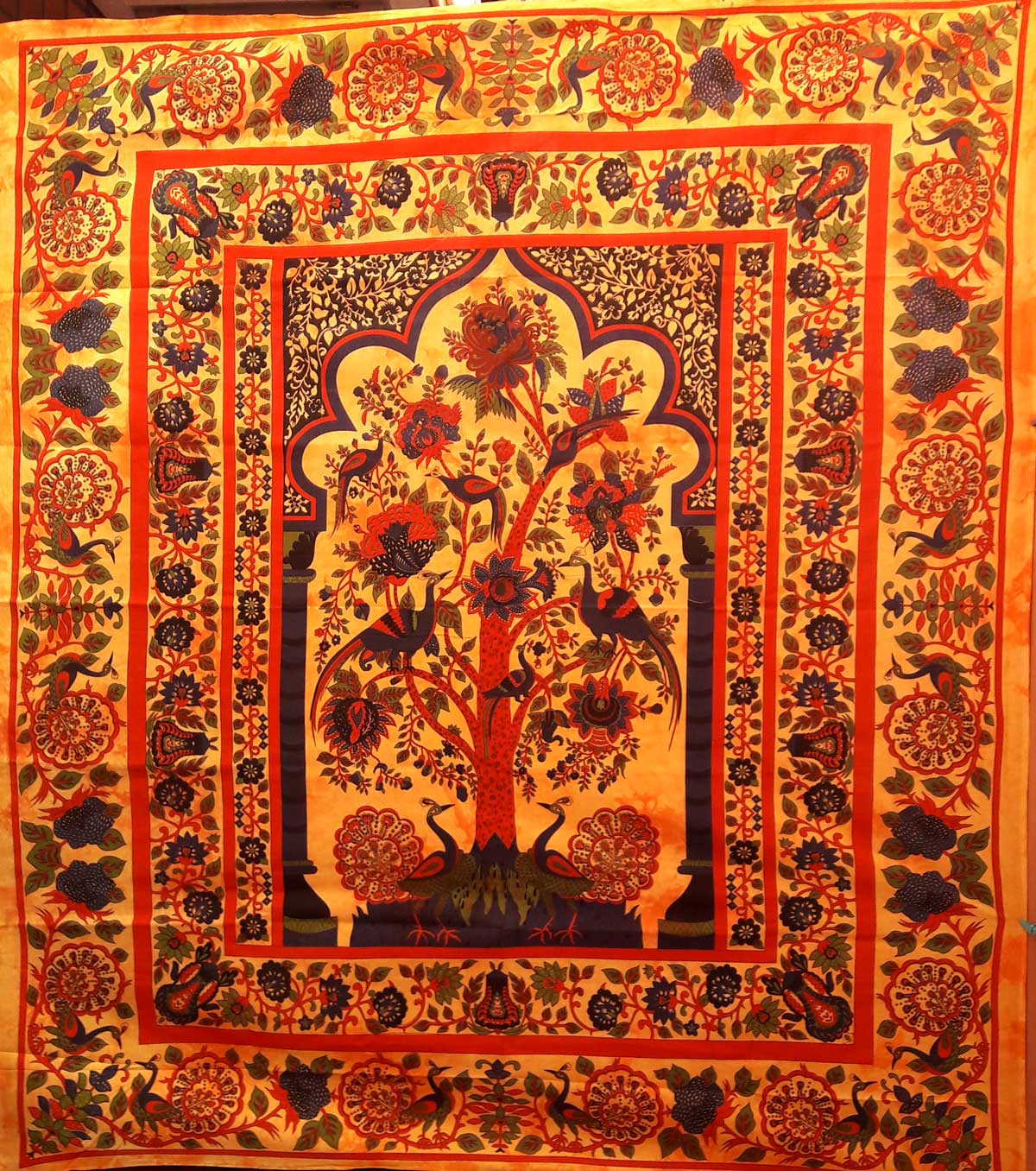 Tenture Murale Boho Arbre De Vie Indien - Coton 250x210 Cm - Rouge - Décoration Murale Ou Jeté De Lit - 2
