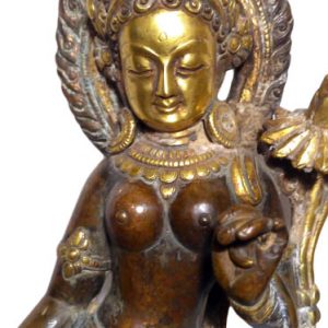 Statue Tara Blanche debout - Bronze et Or - Népal