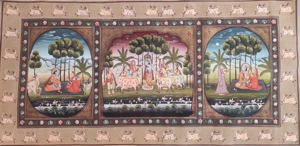 Peinture indienne Triptyque - Radha et Krishna