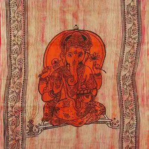Petite tenture indienne Ganesh brossée avec franges