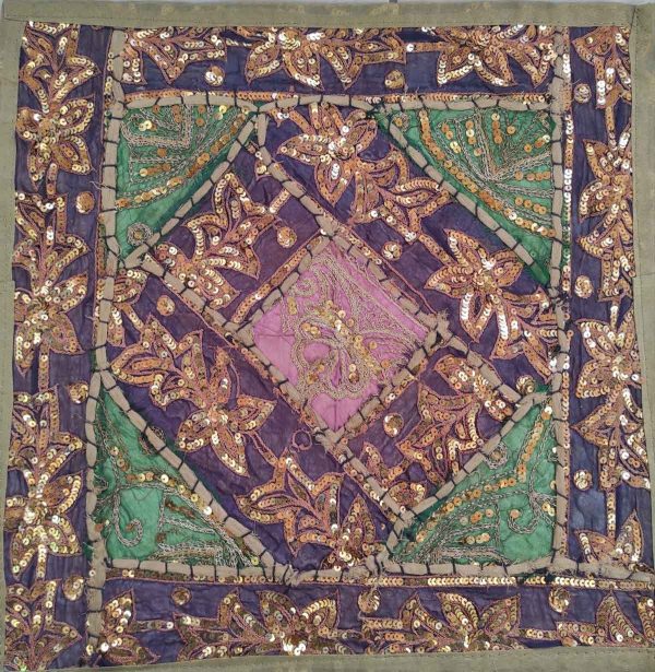 Housse de coussin patchwork saris Indien Kaki N3