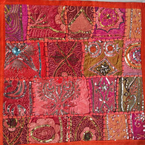 Housse de coussin patchwork saris Indien orange N11