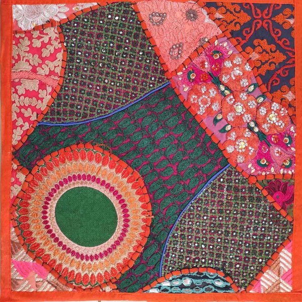 Housse de coussin patchwork saris Indien orange N12